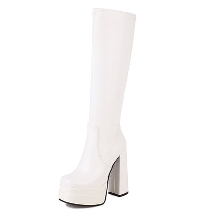 40-45 plus Size Boots Cross-Border Foreign Trade Women's Shoes 22 Autumn and Winter New Women's Boots Thick Bottom Chunky Heel High Heel High Tube