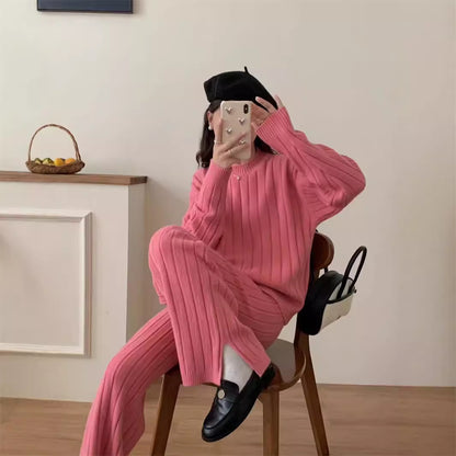VLOVELAW Lazy wind knitted temperament sweater pants two-piece set women's autumn and winter New new Korean version fashion sweater set tide
