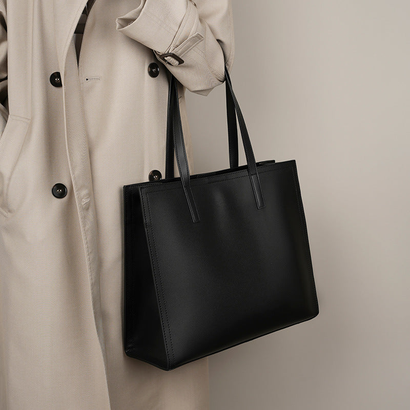 VLOVELAW 2025 New niche tote bag women's leather large-capacity briefcase computer bag black cowhide commuter bag