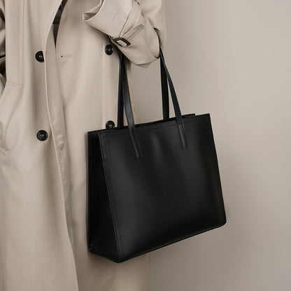 VLOVELAW 2025 New niche tote bag women's leather large-capacity briefcase computer bag black cowhide commuter bag