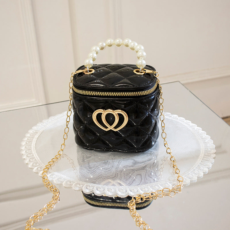 VLOVELAW Pearl Gel Bag DIY Bag Lion Ridge Bucket Bag PVC Crossbody Women's Bag Rhombus Chain Bag Women's Handbag