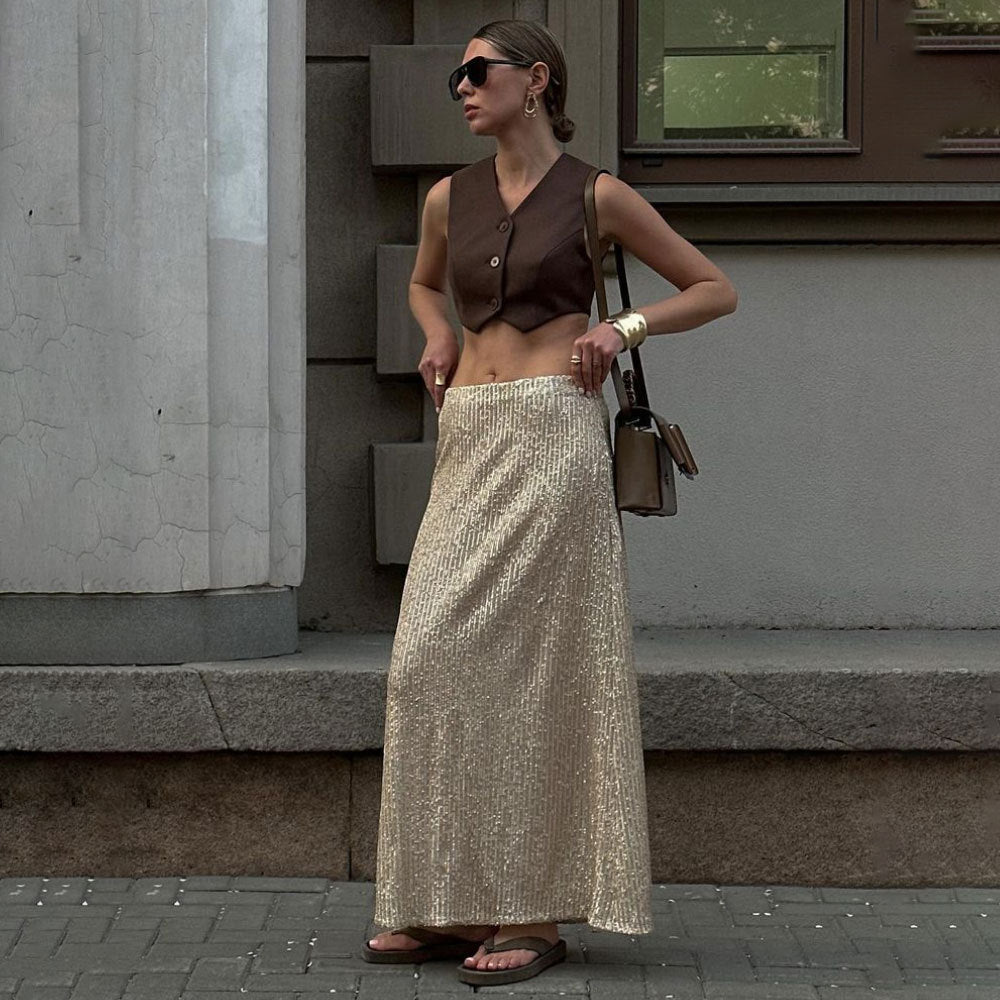 KKBOXLY Cross-border sequined skirt Europe and America New new women's street trend long sexy spice girl sequined skirt