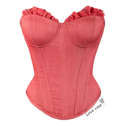 Tie and wrap original designer, watermelon red fungus edge three-dimensional cup, chest pad, fish bone coat, chest wrap tube top