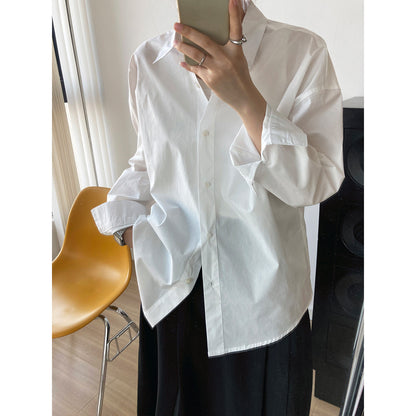 Luxi, spring new 60 cotton solid color long-sleeved shirt women's simple loose outer stacked casual shirt 319
