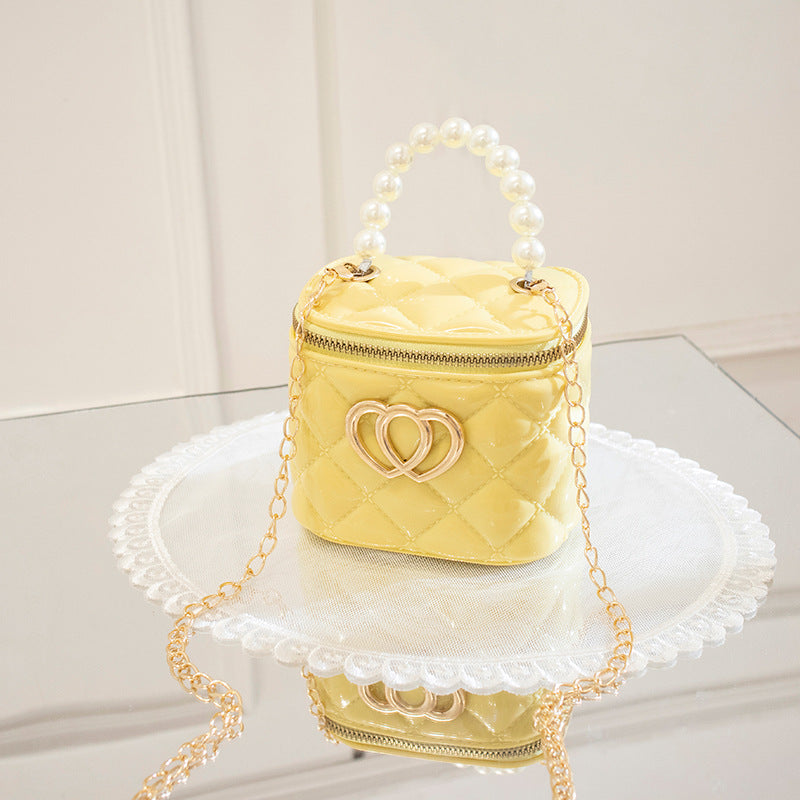 VLOVELAW Pearl Gel Bag DIY Bag Lion Ridge Bucket Bag PVC Crossbody Women's Bag Rhombus Chain Bag Women's Handbag