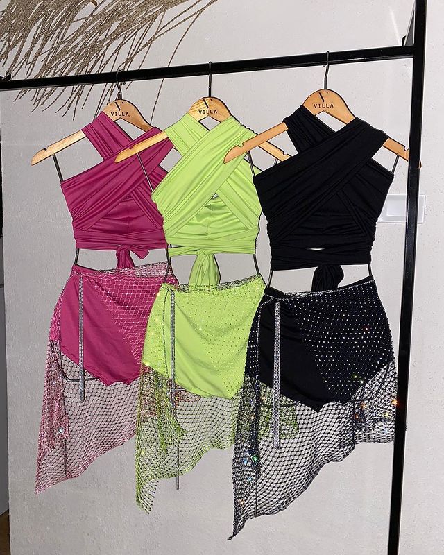 2025  120079 Popular and 2025 2023 waist chain  rhinestone fishing net sexy hollow net drill skirt women