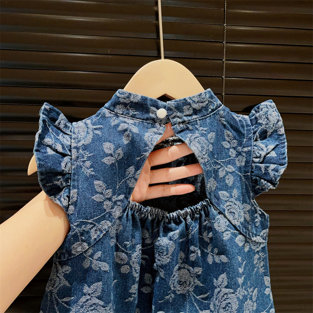 VLOVELAW New Girl's National Style Flower Jacquard Chinese Knot Buckle Flounced Sleeve Princess Cheongsam Dress  Summer Dress Dress