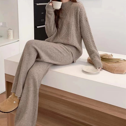 VLOVELAW Casual fashion lazy style suit women's new milk wear a whole set of winter sweaters knitted wide-leg pants two-piece set
