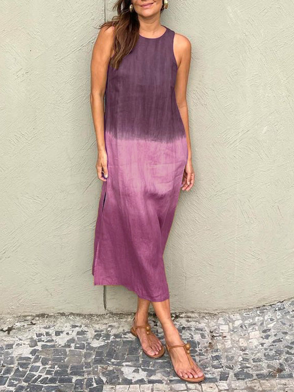 VLOVELAW Cross-Border Women's Clothing Women's Summer Casual Sleeveless Slit Gradient Color Long Dress