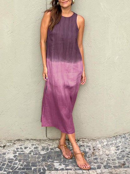 VLOVELAW Cross-Border Women's Clothing Women's Summer Casual Sleeveless Slit Gradient Color Long Dress