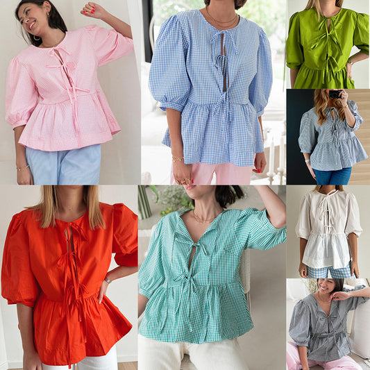VLOVELAW Cross-Border Spring/Summer New Women's Tops Fashion Striped Stitching Shirt Top Women's European and American Style