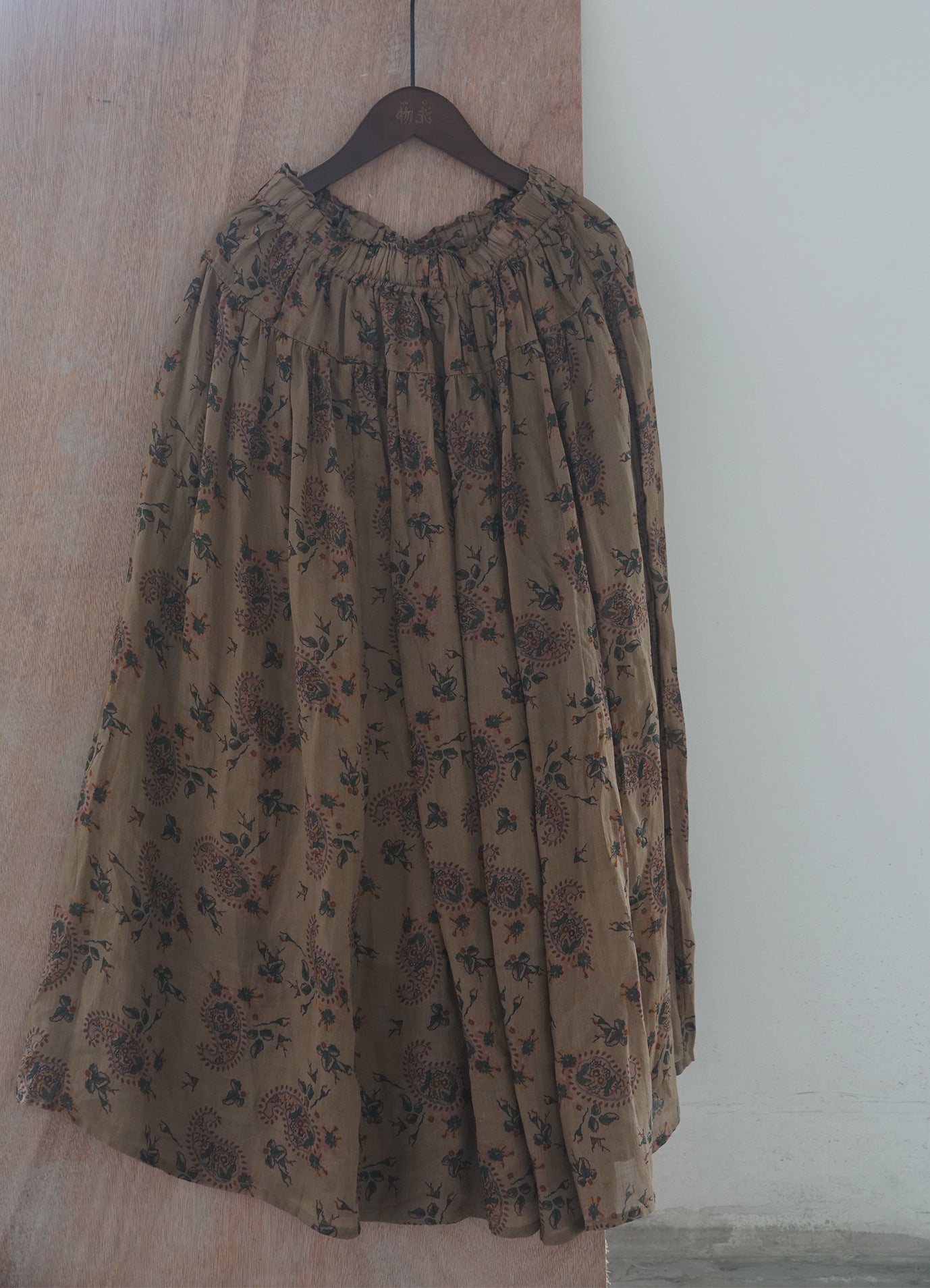 retro digital printing ramie pendulum skirt, literary double-layer elegant elastic waist dress B22228