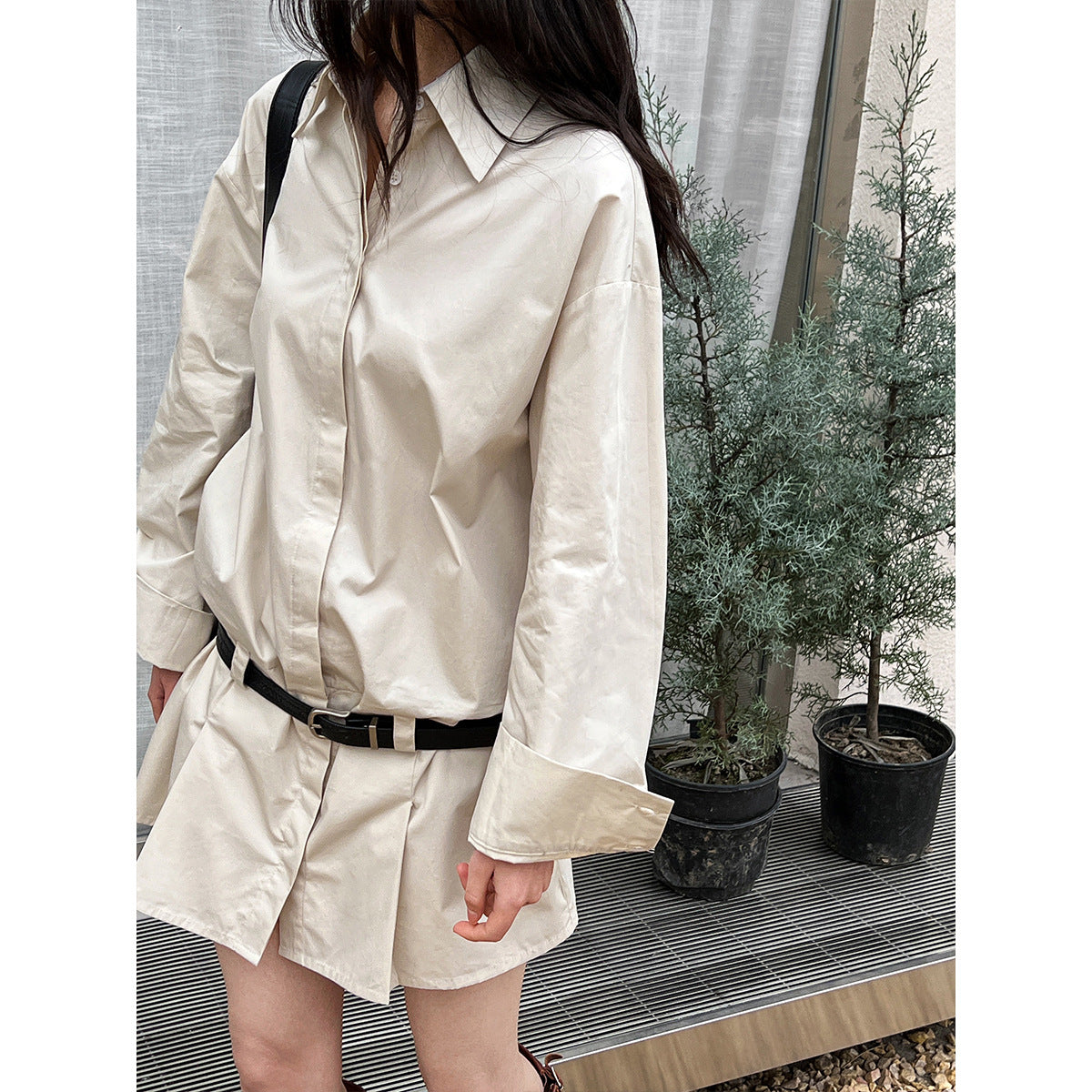 Luxi  shirt dress women's spring new design sense Polo collar temperament thin shirt short skirt 9711