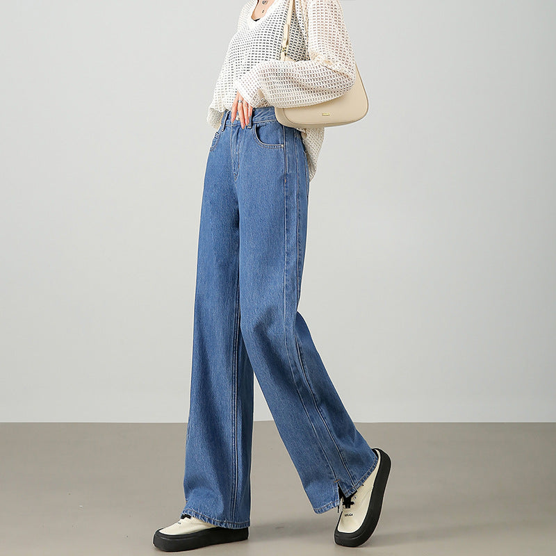 2025  Spring and summer new straight-leg drape pants women's high-end loose casual commuting versatile split straight-leg jeans