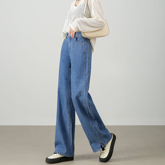 2025  Spring and summer new straight-leg drape pants women's high-end loose casual commuting versatile split straight-leg jeans