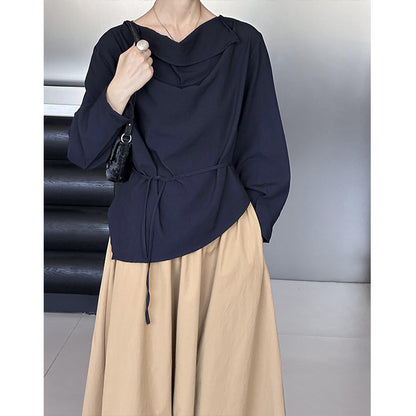 2025 Tachibana spring new lazy wind lace-up simple loose versatile pile collar temperament shirt women 59959