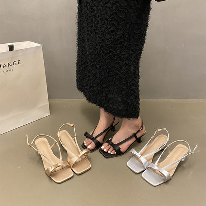 Spring and Autumn New  Style Square Toe High Heels Women's Roman Sandals Outer Wear Flip-Flops Flip-Flops All-Matching