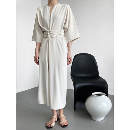 Luxi, temperament high-grade buckle waist strap straight dress, new Chinese style improved long skirt 3030