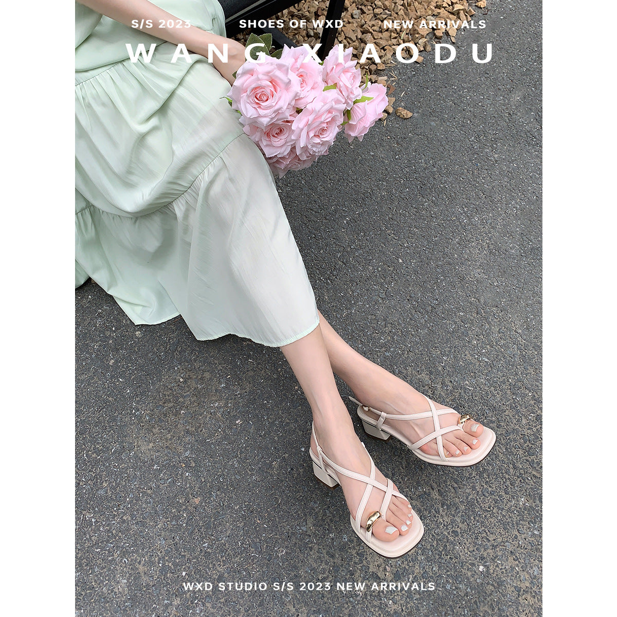 VLOVELAW  Women's Chunky Heel Temperament Fairy Style Thin Strap Sandals  New Summer Internet Celebrity Buckle Flip Toe Roman Shoes