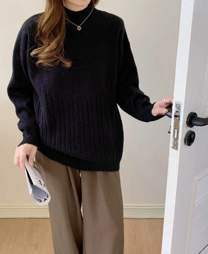 VLOVELAW Korean version of casual soft waxy pullover sweater women's New autumn and winter soft lazy wind loose and thin knitted sweater women's top