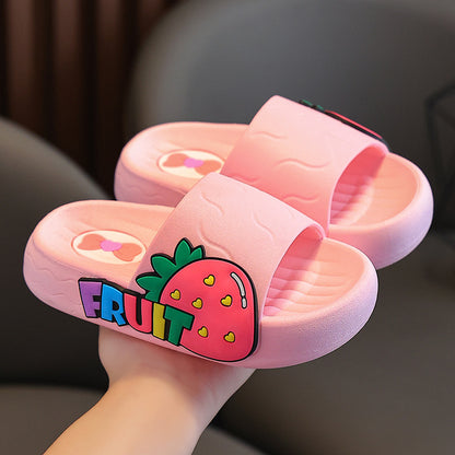 VLOVELAW Summer Girls Children's Slippers Middle and Big Children Boys Indoor Non Slip Outdoor Strawberry Princess Cute Cartoon Children's Slippers