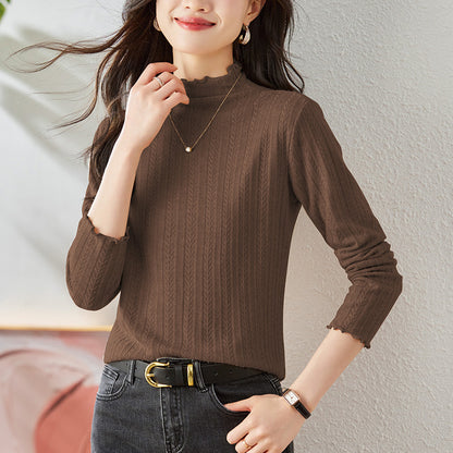 direct sales knitted top women's semi-turtleneck inner  spring retro warm sweater short bottoming shirt