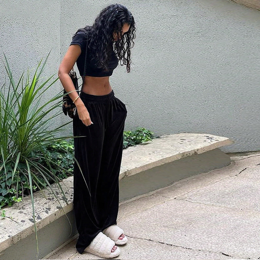 International Station Hot Trade Hot Sale Simple and Comfortable Casual Pants Autumn and Winter New Korean Fleece Loose Pendant Pants