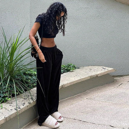 International Station Hot Trade Hot Sale Simple and Comfortable Casual Pants Autumn and Winter New Korean Fleece Loose Pendant Pants