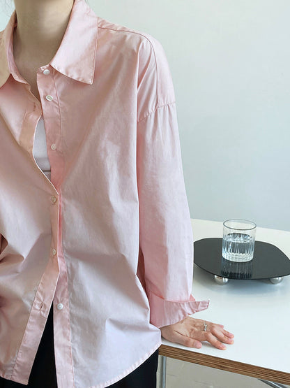 Luxi, spring new 60 cotton solid color long-sleeved shirt women's simple loose outer stacked casual shirt 319