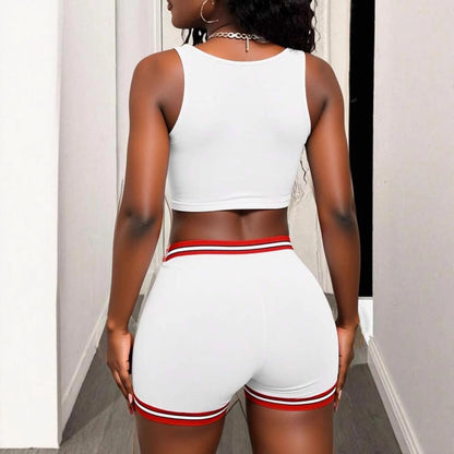 new summer New sexy Spice Girls printed suspender top vest waist hip shorts suit women