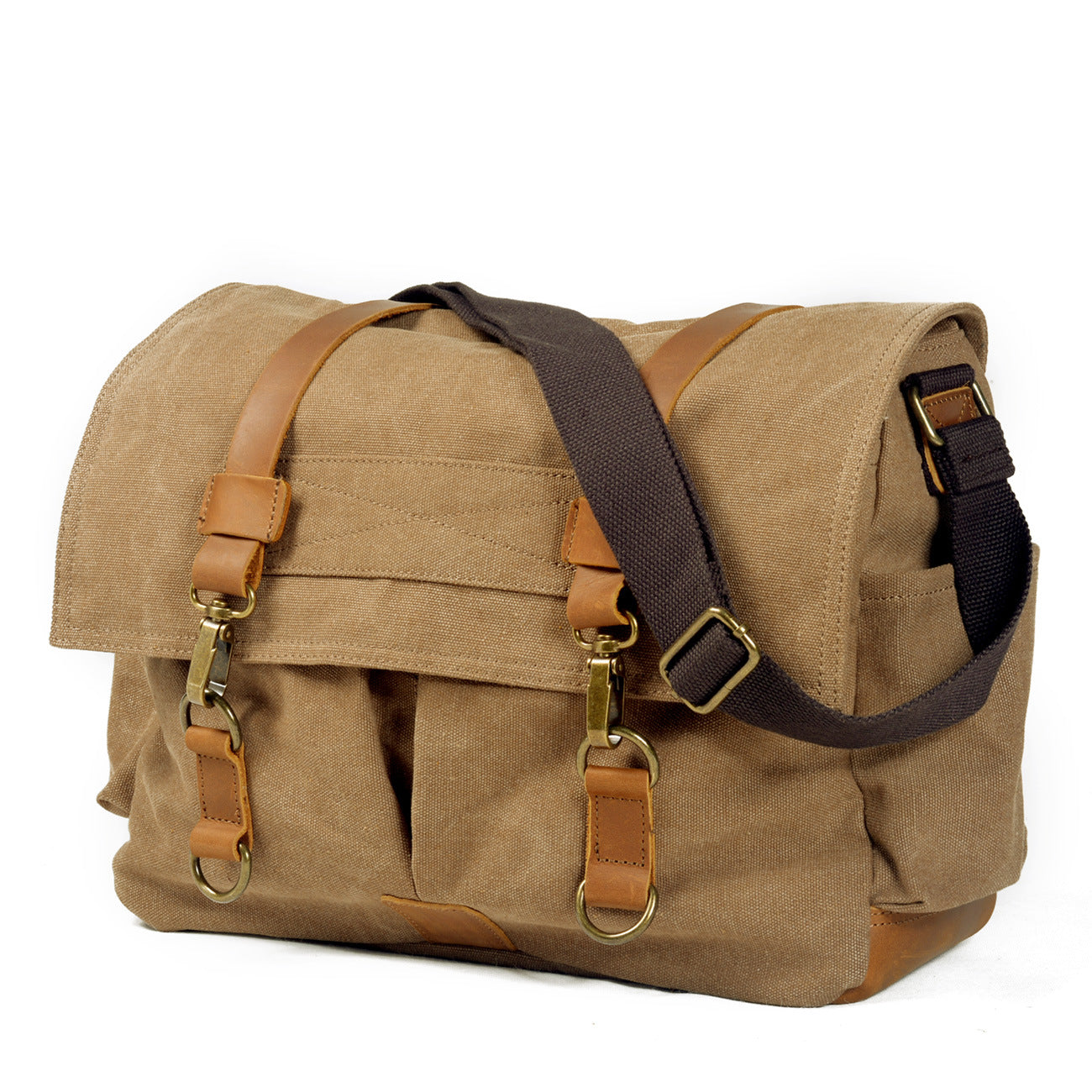 VLOVELAW 2025 Men's casual canvas satchel literary and retro shoulder with leather oblique span bag women's simple messenger bag computer bag
