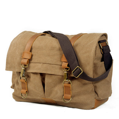 VLOVELAW 2025 Men's casual canvas satchel literary and retro shoulder with leather oblique span bag women's simple messenger bag computer bag