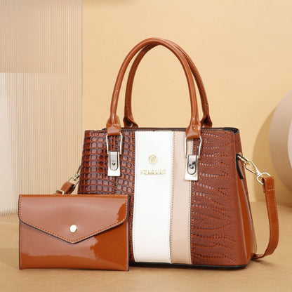 VLOVELAW 2025 bag women's bag advanced sense popular new texture middle-aged mother bag splicing contrasting color large-capacity handbag bag