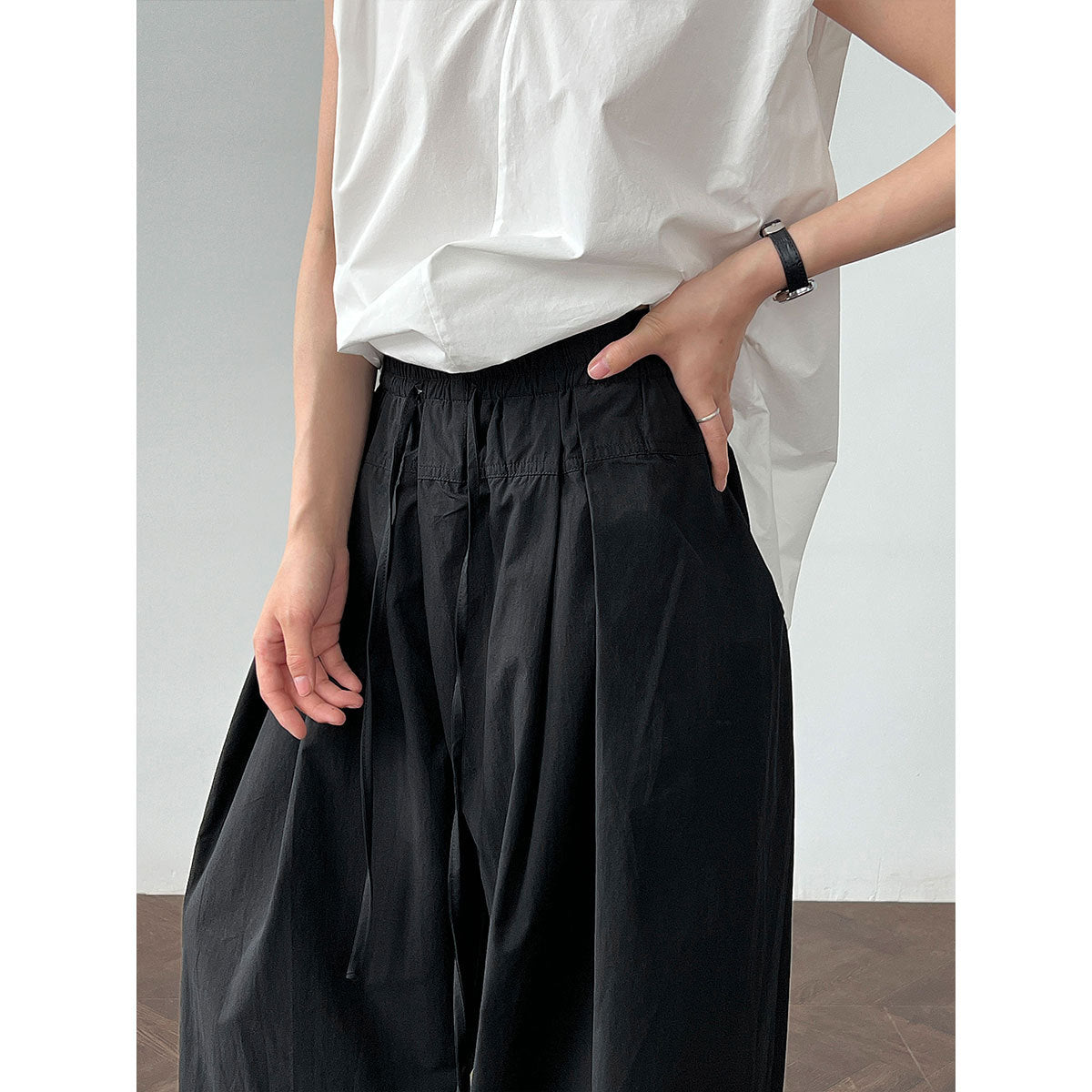 Luxi 100 cotton high-waisted versatile lace-up straight-leg pants women's summer new thin casual wide-leg trousers 1950