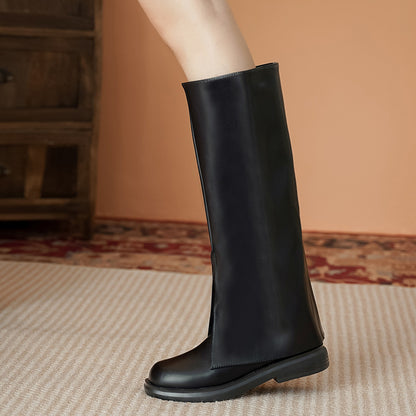 plus Size Women's Long Boots  New Winter Slimming Internet Celebrity All-Match High Tube below the Knee Square Toe Flat Bottom Knight Boots