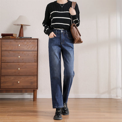 2025    Customized retro straight jeans women's spring and autumn high waist and thin fashion versatile commuter pipe pants