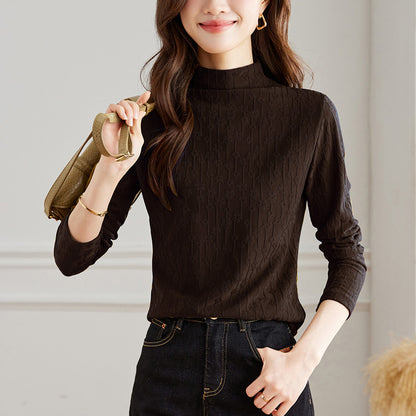 direct sales velvet semi-turtleneck lace women's autumn and winter new long-sleeved high-end Popular-style bottoming shirt