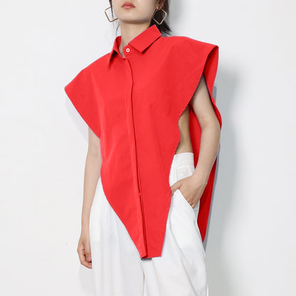2025 Design sense inverted triangle irregular women's clothing  summer new multi-color fashion personalized cut lapel shirt women