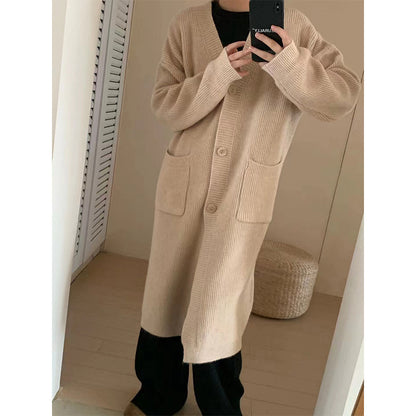 VLOVELAW Knitted large-size cardigan women's autumn and winter new Korean version loose lazy style 2025 style medium and long thickened sweater jacket tide