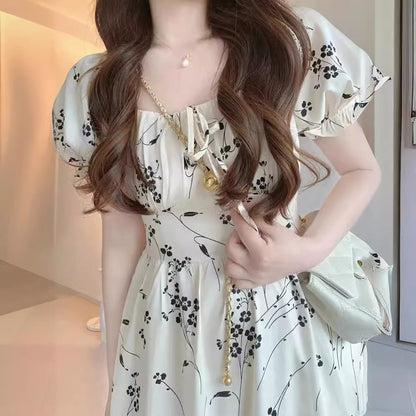 VLOVELAW High-Grade Tea Break  First Love Floral Dress Women's Summer  New Small Gentle Chiffon Dress
