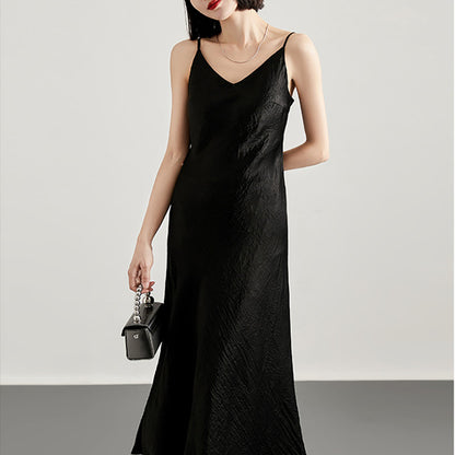 2025 Anti-wrinkle texture satin, acetic acid suspender dress, high-end temperament long dress, summer women's skirt new