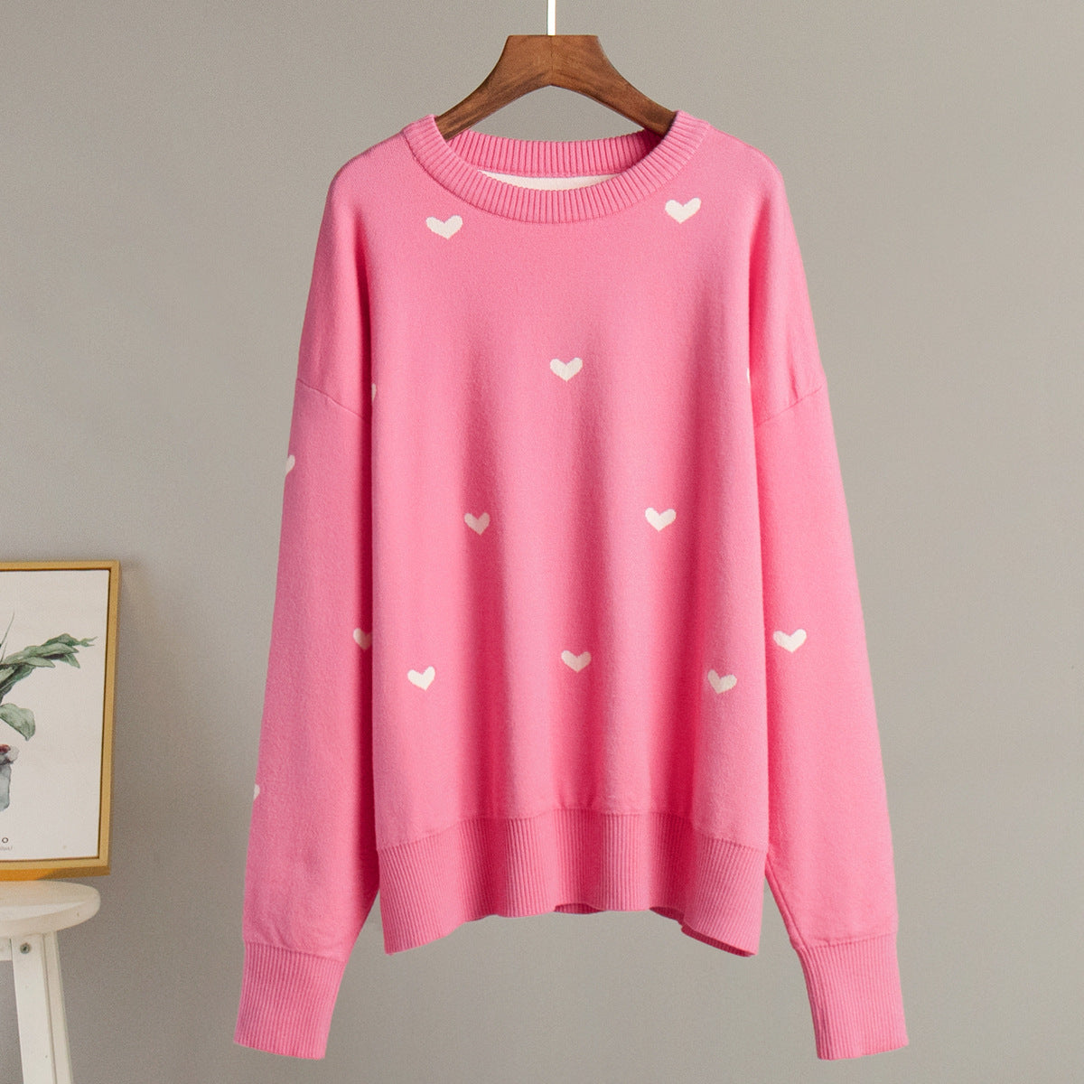 KKBOXLY Cross-border love printing sweater New new autumn and winter 2025 style temperament commuting casual crew neck design sweater