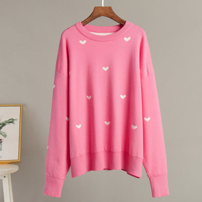 KKBOXLY Cross-border love printing sweater New new autumn and winter 2025 style temperament commuting casual crew neck design sweater