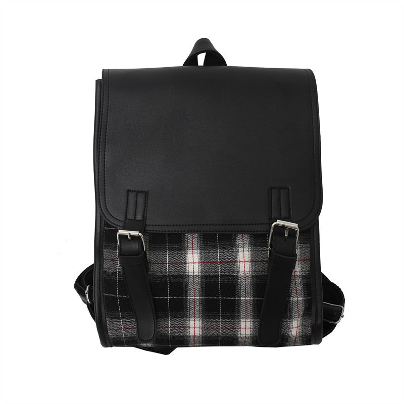 Japanese Campus Multi-Compartment Student Schoolbag Large Capacity Flip Women's Backpack Trendy Preppy Style Checked Backpack Women