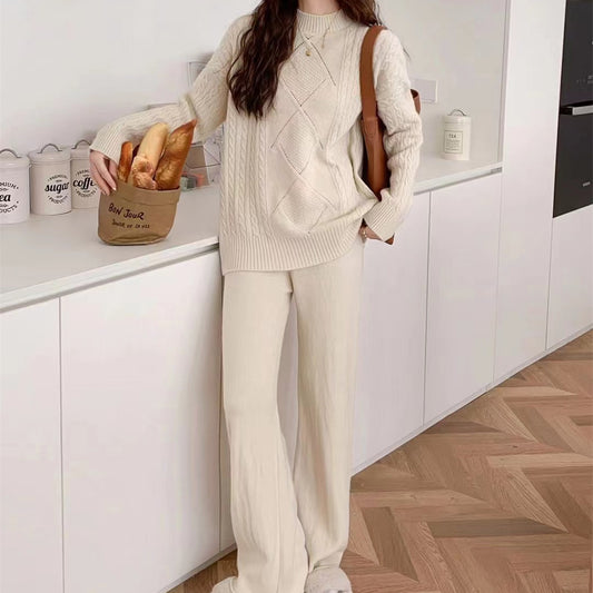 VLOVELAW Casual fashion lazy style suit women's new milk wear a whole set of winter sweaters knitted wide-leg pants two-piece set