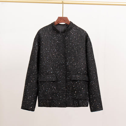 KKBOXLY Cross-border gold silk bead jacket Europe and America New new INS new fashion sequined stand-up collar loose jacket