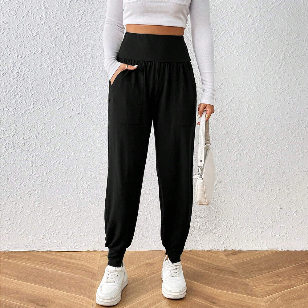 Hot Trade International Station Hot Sale Fashion Simple Casual Pants Autumn and Winter High Waist Leg Thin Versatile Nine-point Pants Women