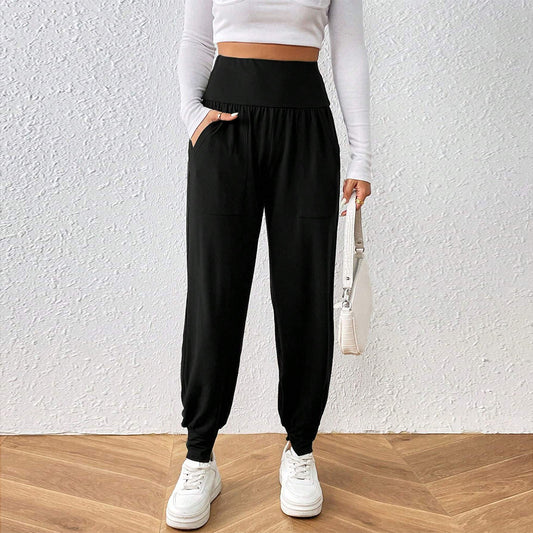 Hot Trade International Station Hot Sale Fashion Simple Casual Pants Autumn and Winter High Waist Leg Thin Versatile Nine-point Pants Women
