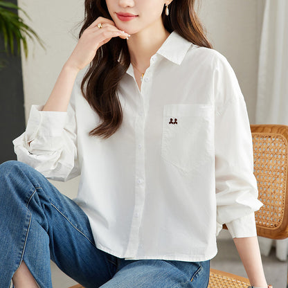 direct sales autumn new pure cotton long-sleeved shirt women's Korean version loose pocket embroidered temperament versatile shirt