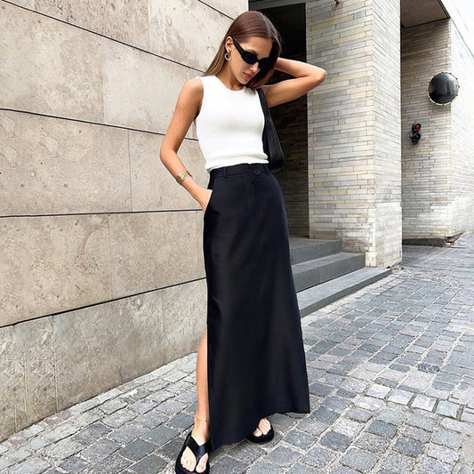 KKBOXLY Cross-border split skirt women's New autumn and winter new high-waisted temperament commuter skirt 2025 A-shaped dress